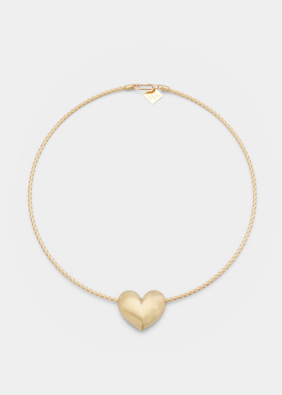 Lauren Rubinski 14k Gold Heart Necklace On Gold Cord In Yellow Gold