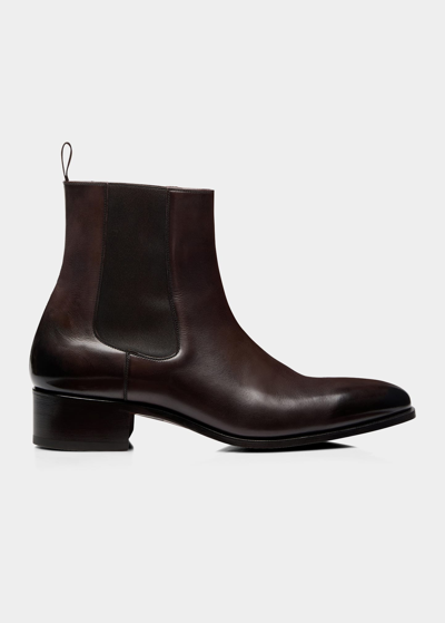 Tom Ford Men's Alec Burnished Leather Chelsea Boots In Brown