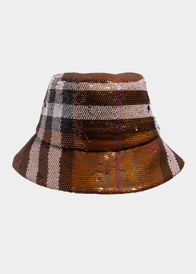 Burberry Check Sequin Bucket Hat In Dark Birch Brown