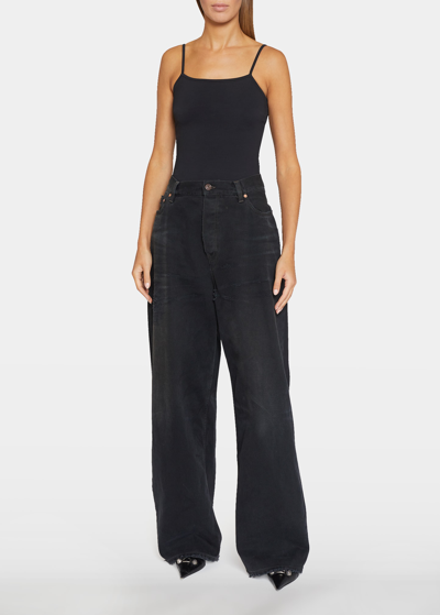 Balenciaga High-rise Distressed Baggy Wide-leg Jeans In Noir