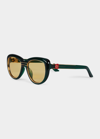 Casablanca Mixed-media Monogram Cat-eye Sunglasses In Dark Green / Gol