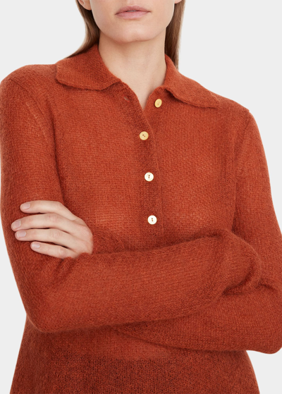 Vince Brushed Polo Knit Sweater In Brown