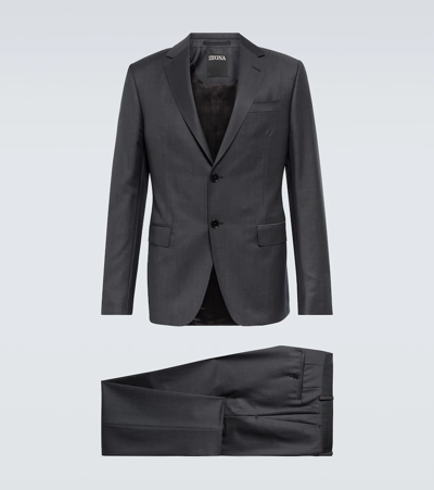 Zegna Single-breasted Wool And Mohair Suit In Dark Grey