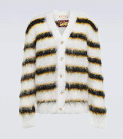 Marni Striped Mohair-blend Cardigan In White