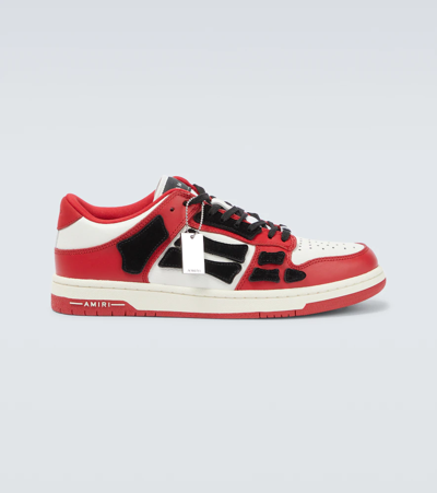 Amiri Skel-top Colour-block Leather And Suede Sneakers In Red | ModeSens