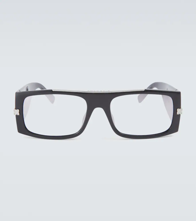 Givenchy 4g Rectangular Glasses In Shiny Black / Smoke Mirror