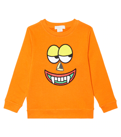 Stella Mccartney Kids' Embellished Cotton Sweatshirt In Orange
