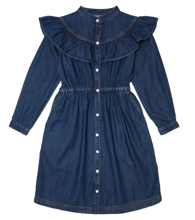 Molo Kids' Clarissa Ruffle-trimmed Denim Dress In Warm Blue