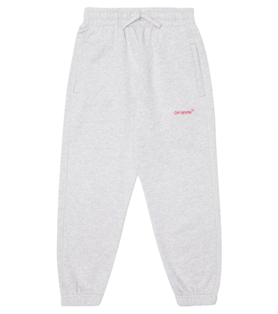 Off-white Kids' Logo Cotton Sweatpants In Grey Fuchsia