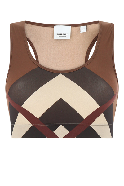 Burberry Chevron Check-print Cropped Waistcoat Top In Brown