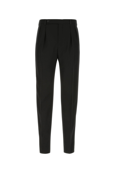 Saint Laurent Button Detailed Straight Leg Trousers In Black