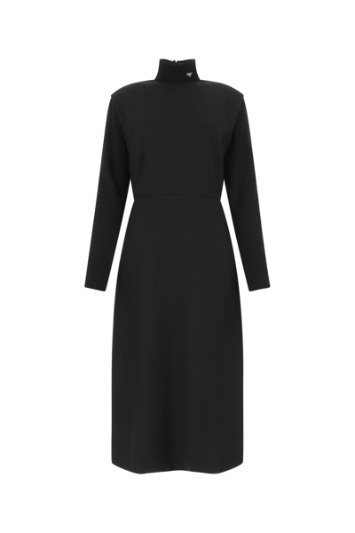 Prada Long Black Wool High-neck Dress