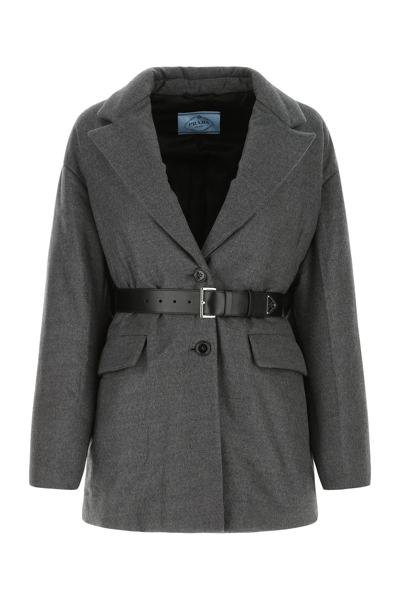 Prada Melange Dark Grey Wool Blend Blazer Grey  Donna 38 In Gray