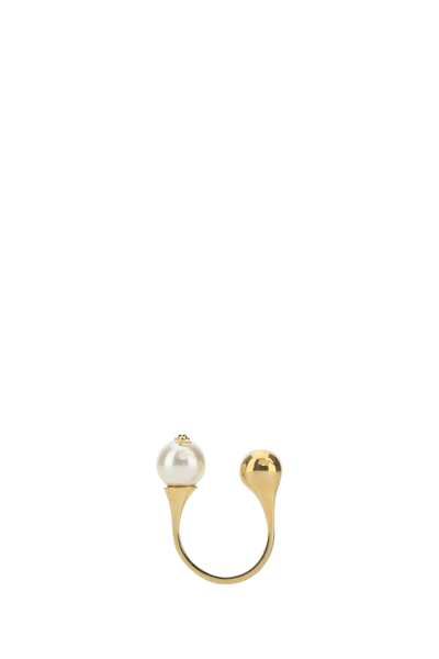 Saint Laurent Gold-tone Cassandre Pearl And Ball Ring In Aged Brass Gold Cream