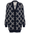 Gucci Reversible Gg Jacquard Knit Cardigan In Blue/ivory