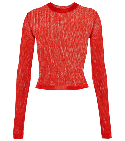 Saint Laurent Ribbed-knit Logo Sweater In Red