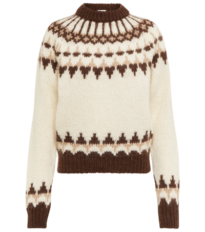 Saint Laurent Intarsia Wool And Mohair-blend Jumper In Nude