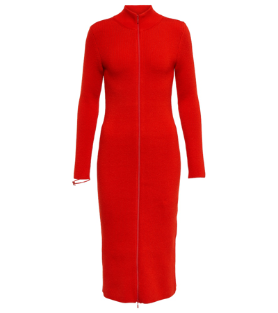 Loewe Zip-up Wool-blend Midi Dress In Red
