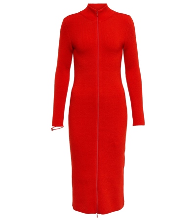 Loewe Zip-up Wool-blend Midi Dress In Vermillion