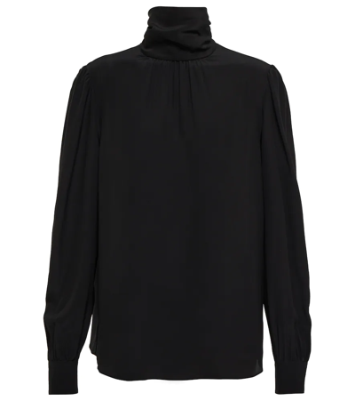 Saint Laurent High-neck Silk Top In Noir