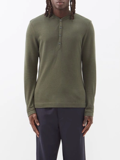 Orlebar Brown Harrison Slim-fit Cotton And Cashmere-blend Henley T-shirt In Khaki