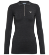 Prada Logo Wool-blend Zip Sweater In Antracite