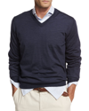 Brunello Cucinelli Fine Gauge Wool & Cashmere V-neck Sweater In Indigo
