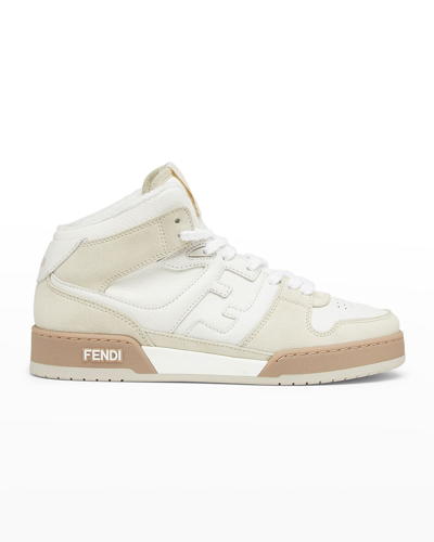 FENDI MATCH MIXED LEATHER MID-TOP SNEAKERS
