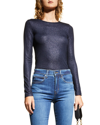 Majestic Metallic Long-sleeve Viscose Tee In Metal Navy