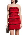 Interior The Valencia Strapless Fringed Silk-crepe Mini Dress In Crimson