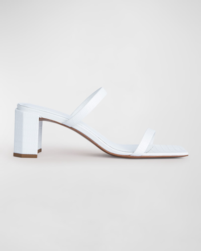 By Far Tanya Embossed Two-band Slide Sandals In White