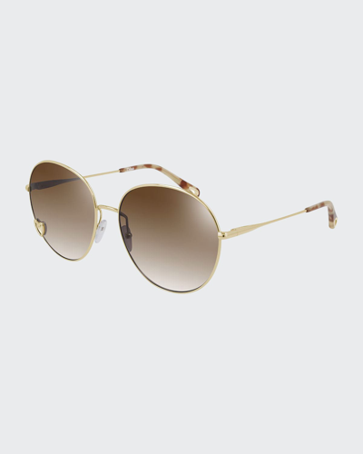 Chloé Round Metal Sunglasses In Gold Brown