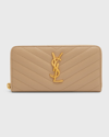 Saint Laurent Ysl Monogram Grain De Poudre Zip-around Wallet In Dark Beige