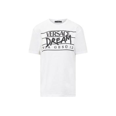 Versace 标语logo印花短袖t恤 In White