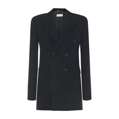 Saint Laurent Wool Coat In Black