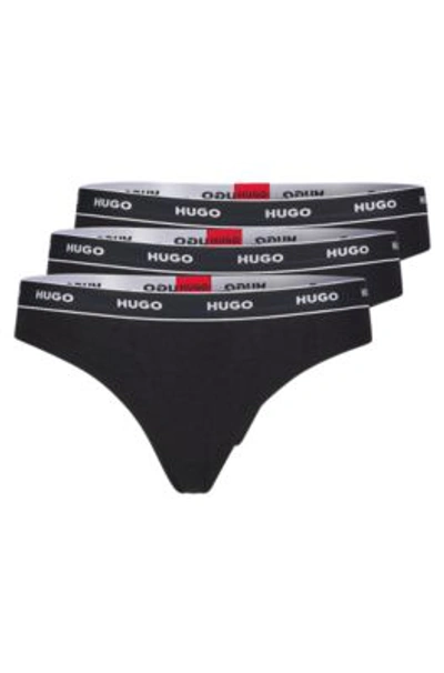 Hugo Three-pack Of Logo-waistband Thongs In Stretch Cotton In Black