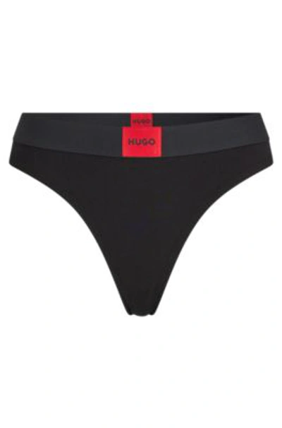 Hugo Stretch-cotton Thong With Red Logo Label In Black