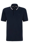 Hugo Boss Slim-fit Polo Shirt In Cotton With Striped Collar In Dark Blue