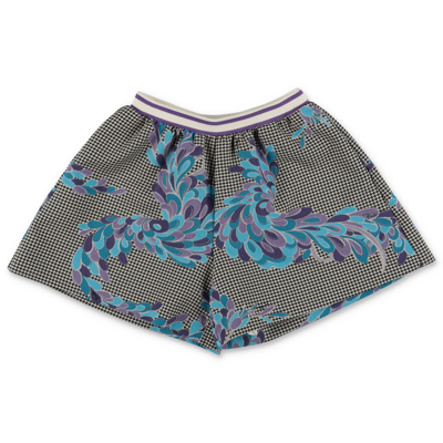 Emilio Pucci Kids Shorts With Pied-de-poule Motif And Floral Pattern In Grigio