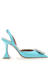 Amina Muaddi Camelia Crystal-embellished Silk-satin Slingback Pumps In 蓝色