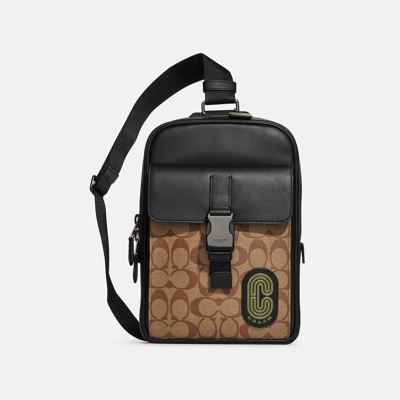 Coach Outlet Track Pack In Signature Canvas With Patch In Multi | ModeSens