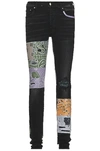 Amiri Bandana Patch Distressed Detail Denim Skinny Jeans In Aged Black