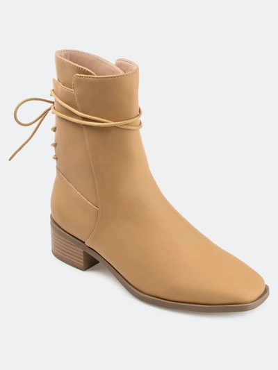 Journee Collection Women's Vannder Stacked Heel Ankle Tie Booties In Brown