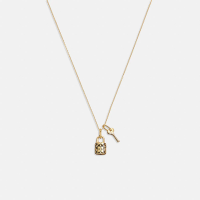 Coach Quilted Padlock Key Pendant Necklace In Gold/black