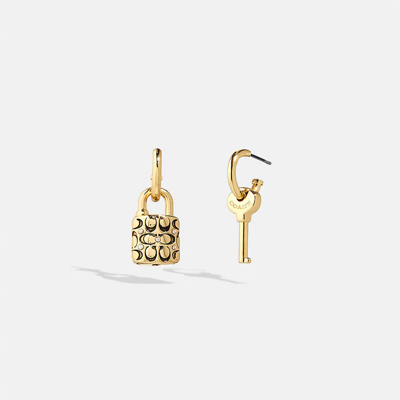 Coach Quilted Padlock Key Mismatch Earrings In Gold/black