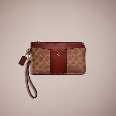 Coach Restored L Zip Wristlet In Signature Canvas In Brass/tan/rust