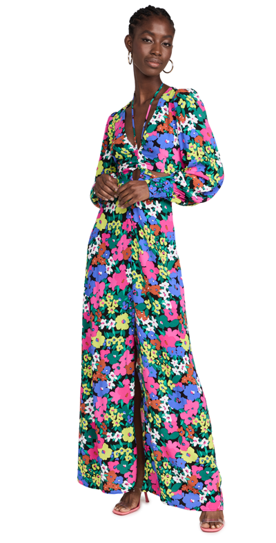 Afrm Dialli Cutout Long Sleeve Maxi Dress In Neon Night Garden