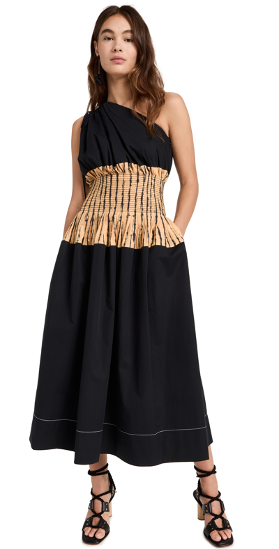 Tory Burch Colorblock One Shoulder Dress In Black