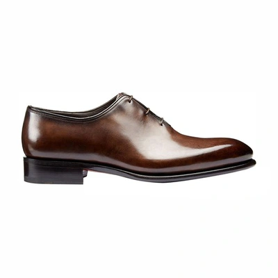 Santoni Leather Wholecut Lace-up Shoes In Dark Brown