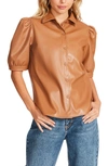 Steve Madden Pretty Sleeve Faux Leather Shirt In Caramel Cafe